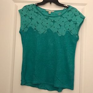 Teal and Floral Lace Blouse